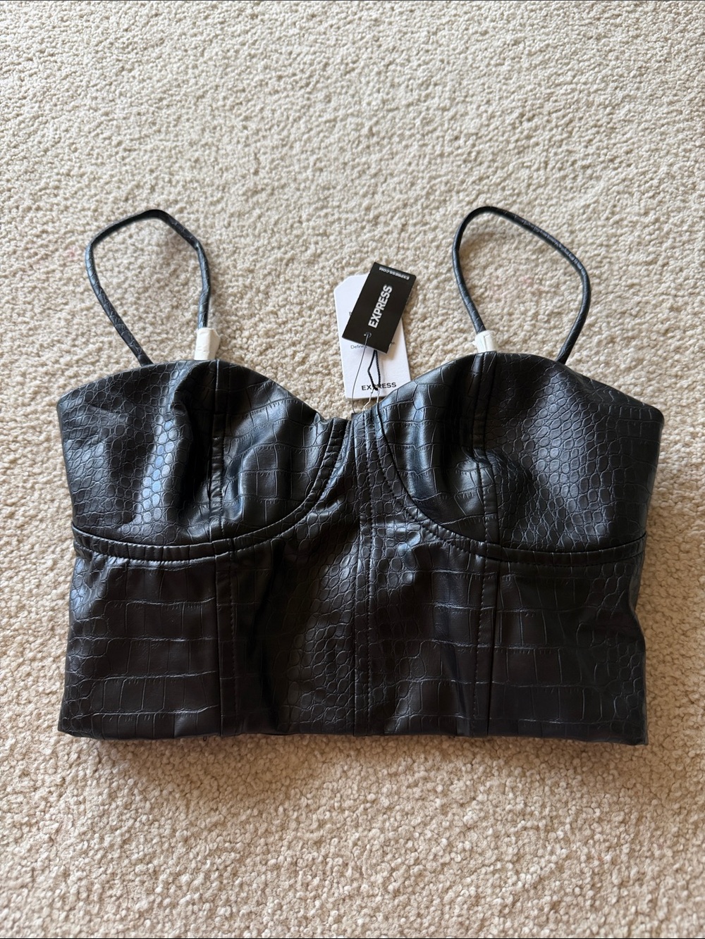 Express Black Croc-Embossed Faux Leather Bustier Top